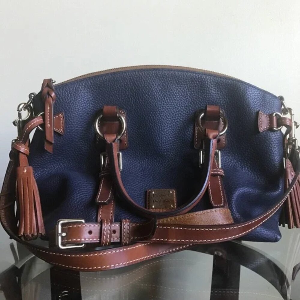 Dooney & Bourke Navy Blue and Brown Leather Crossbody Bag (J15739247)